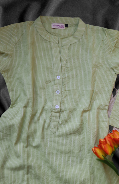 Pista Green Mandarin Collar Short Kurti