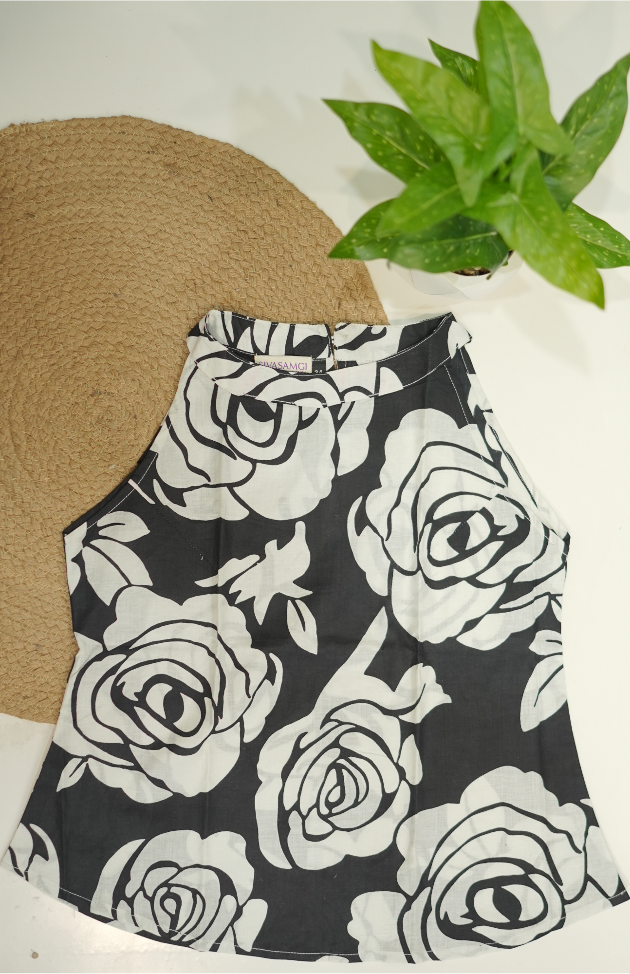 Midnight Bloom Halter Neck Short Top