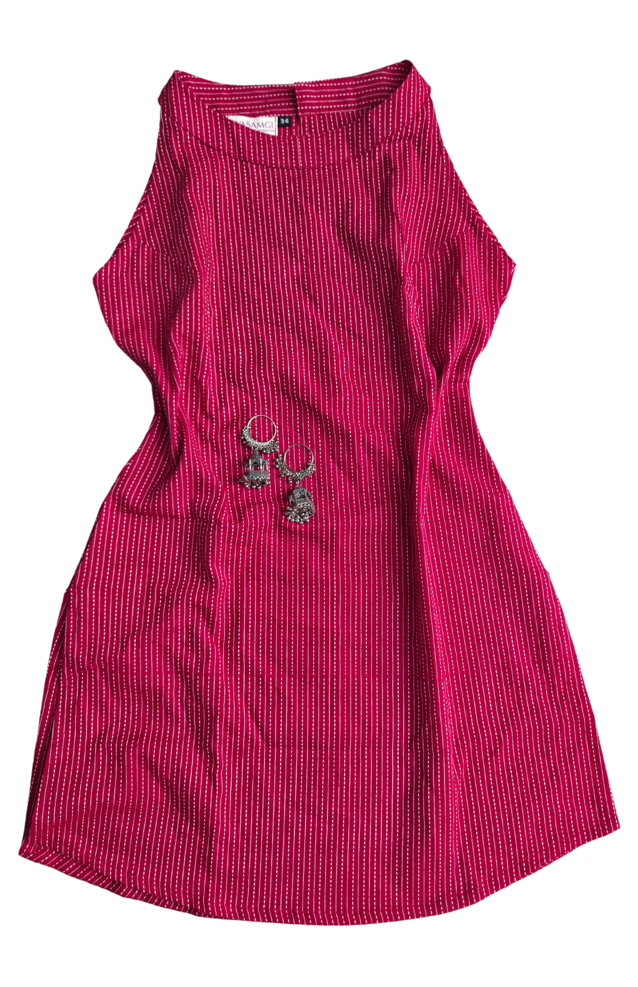 Ruby Kantha Work Cotton Halter Neck Short Kurti