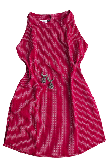 Ruby Kantha Work Cotton Halter Neck Short Kurti