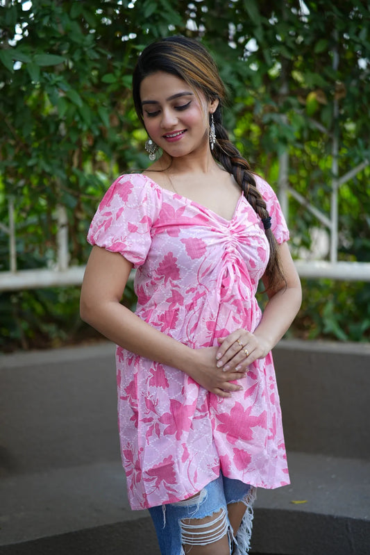 Baby Pink Draw String Tunic Top