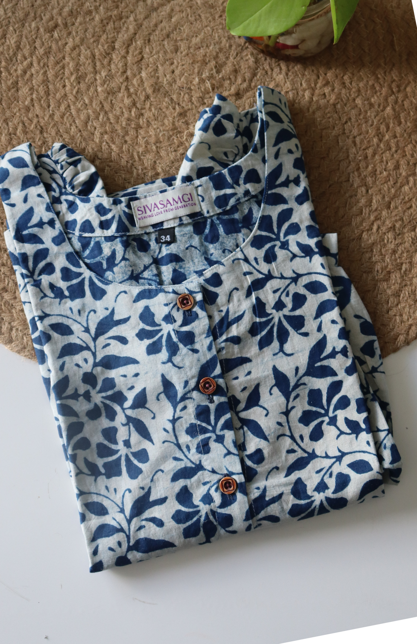 Indigo Crop Top with Hand Block Leaf & Flower Print