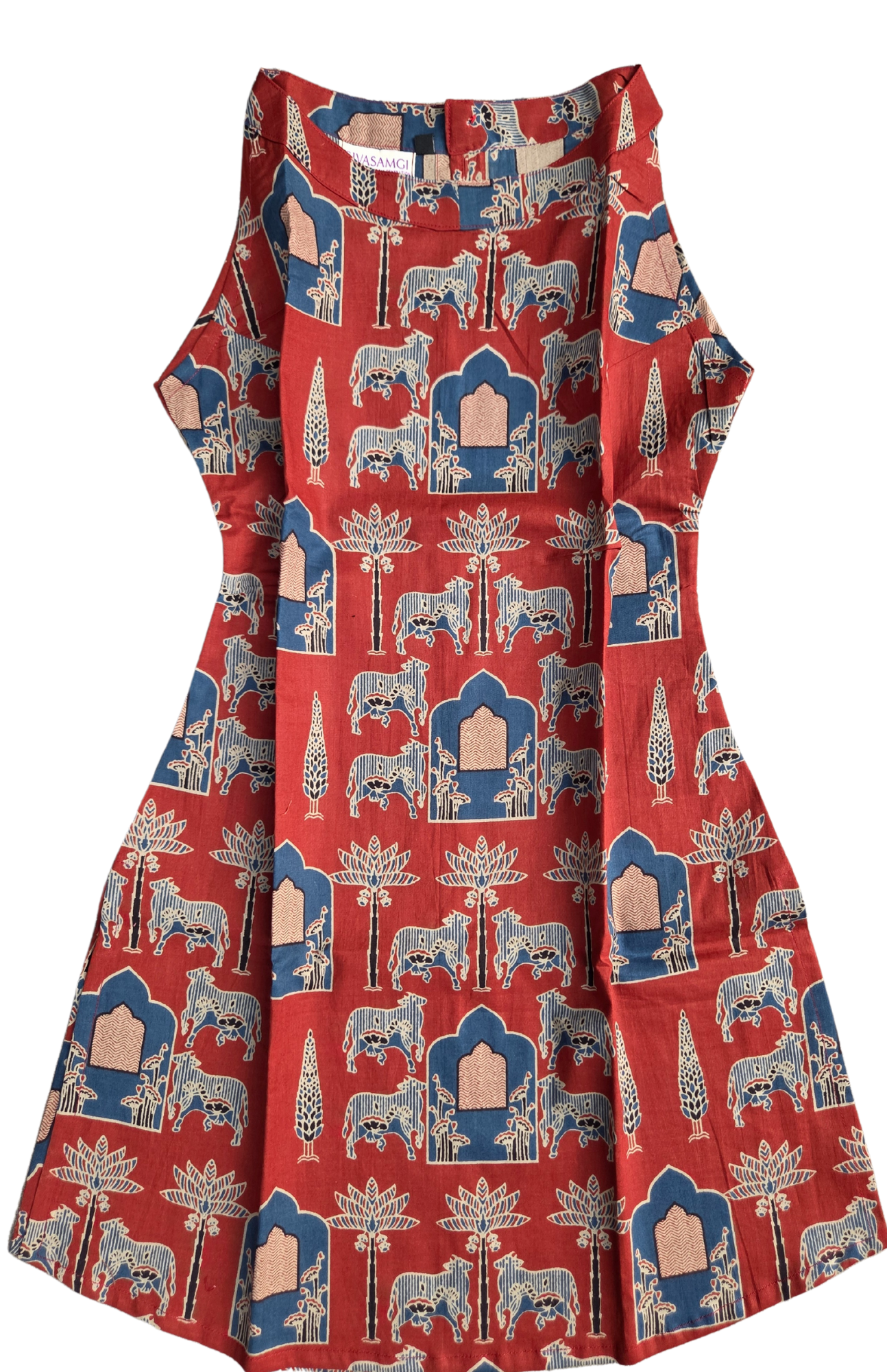 Jaipuri Printed Cotton Halter Neck Short Kurti