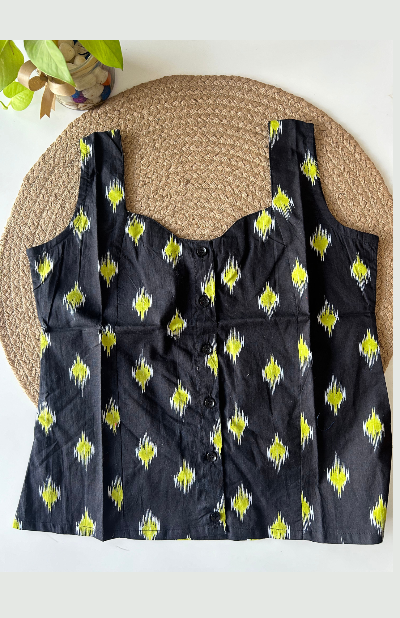 Black Ikkat Sleeveless Summer Cotton Top