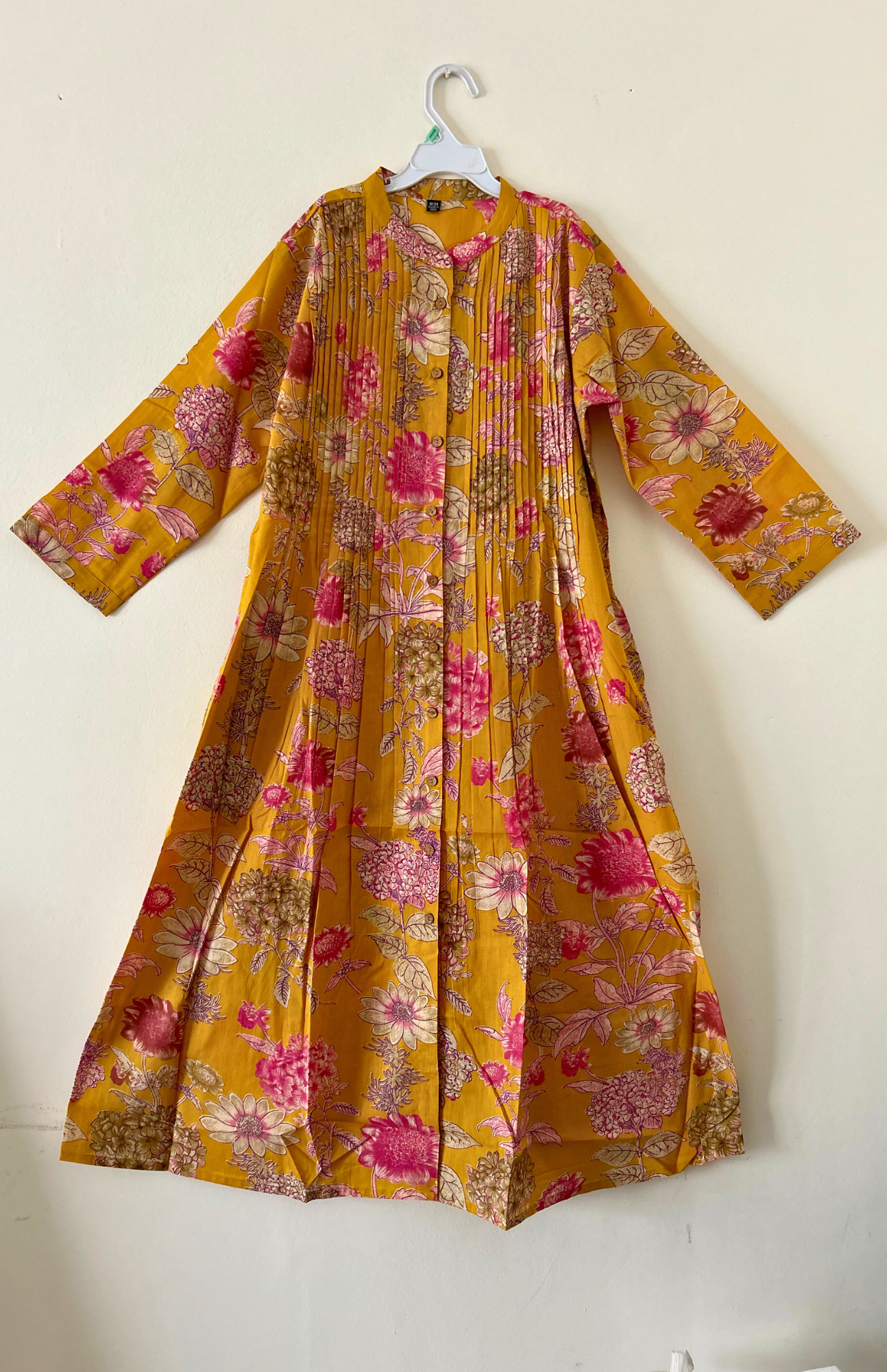 Mustard Pleated Floral Kurti