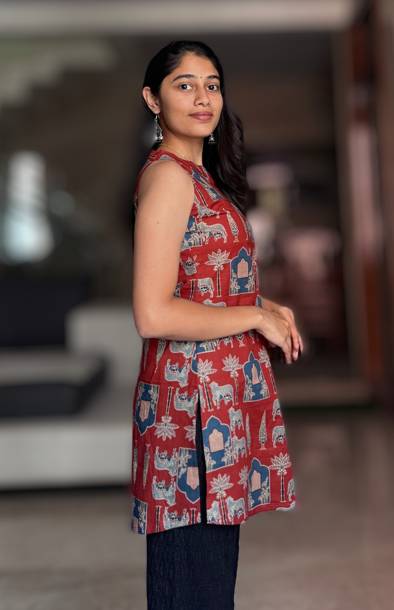 Jaipuri Printed Cotton Halter Neck Short Kurti