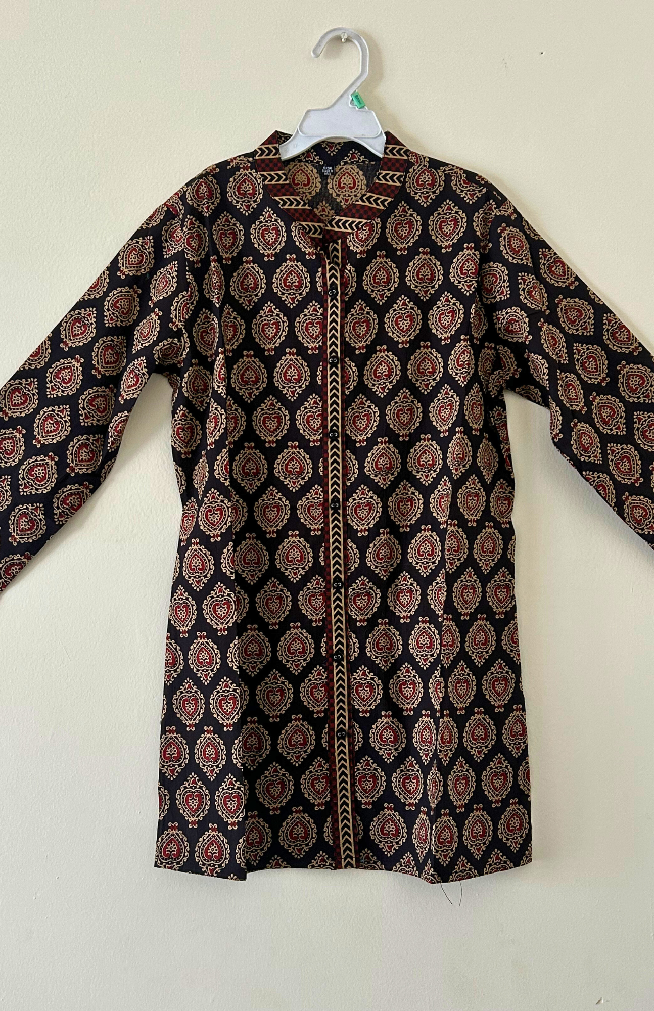 Black Ajrakh Print Long Top