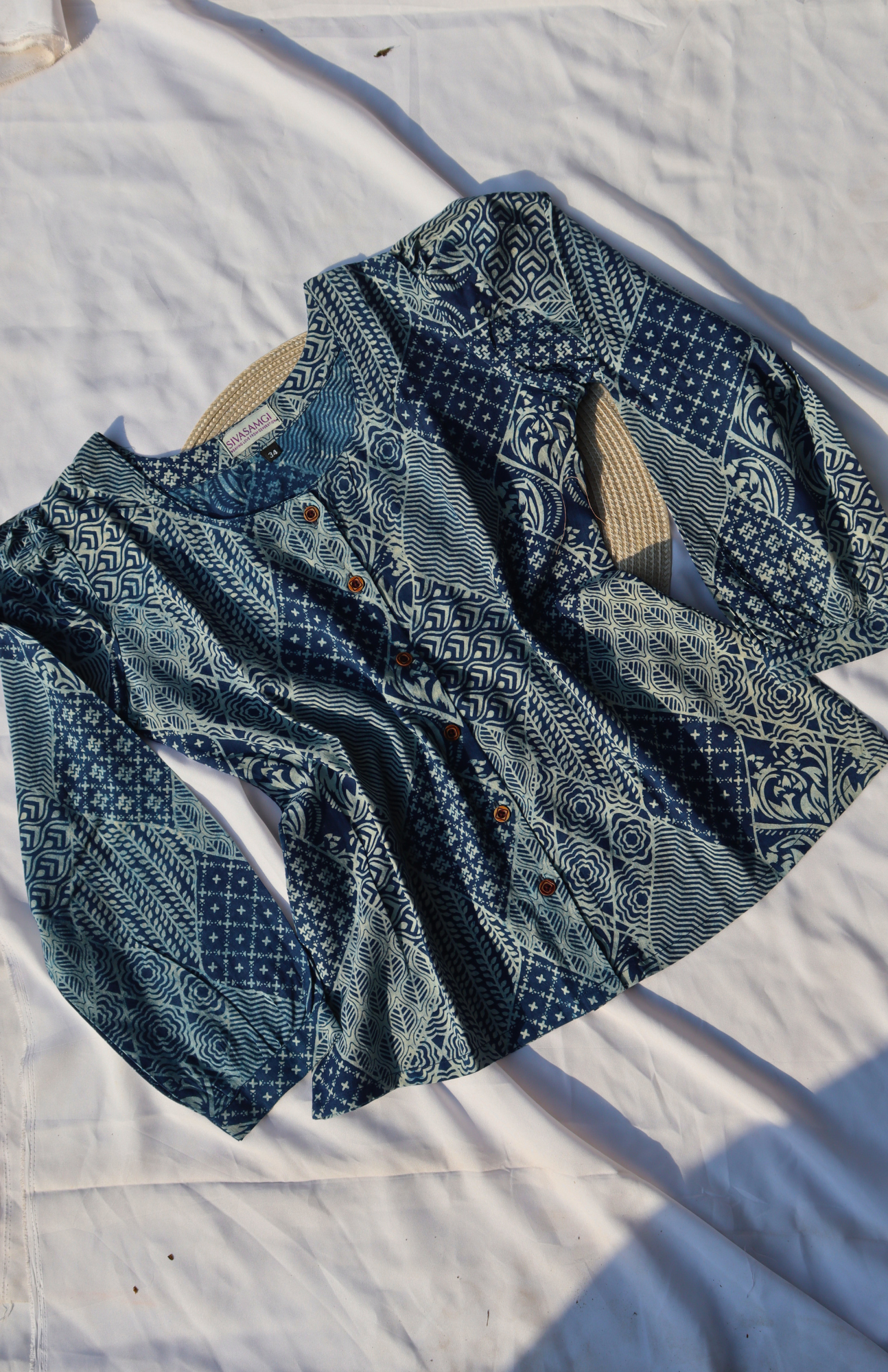 Indigo Crop Top with Hand Block Print.