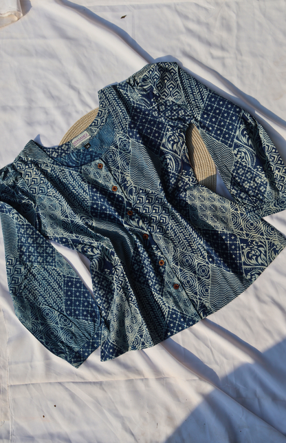 Indigo Crop Top with Hand Block Print.