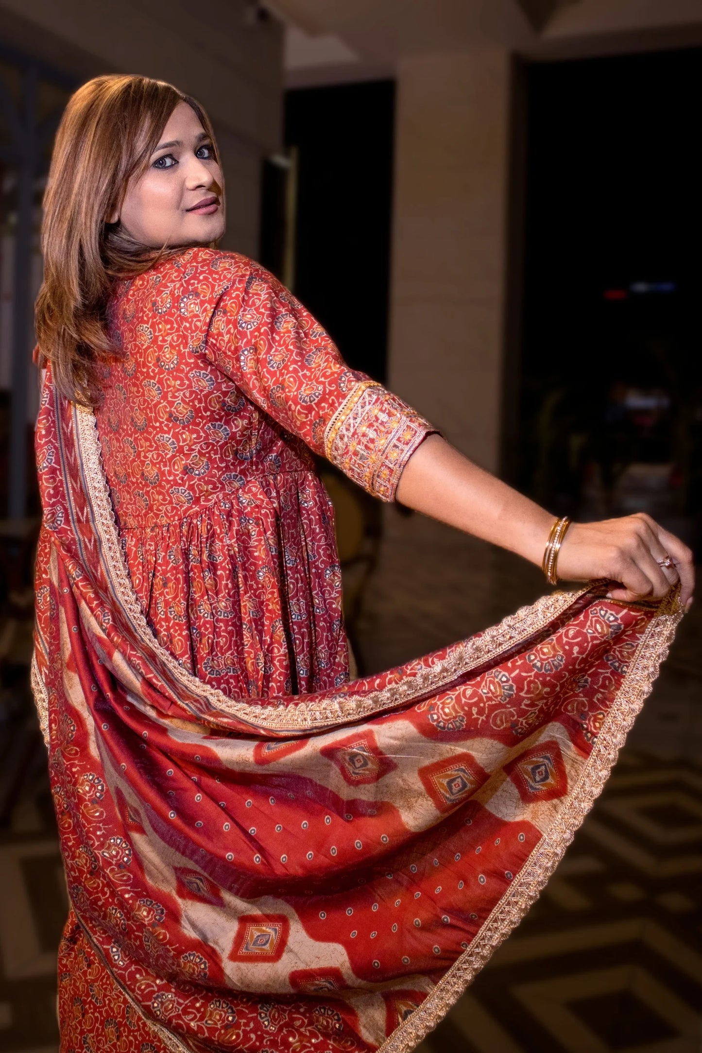 Maroon Printed With Neck Embroidery Suit With Pant And Dupatta