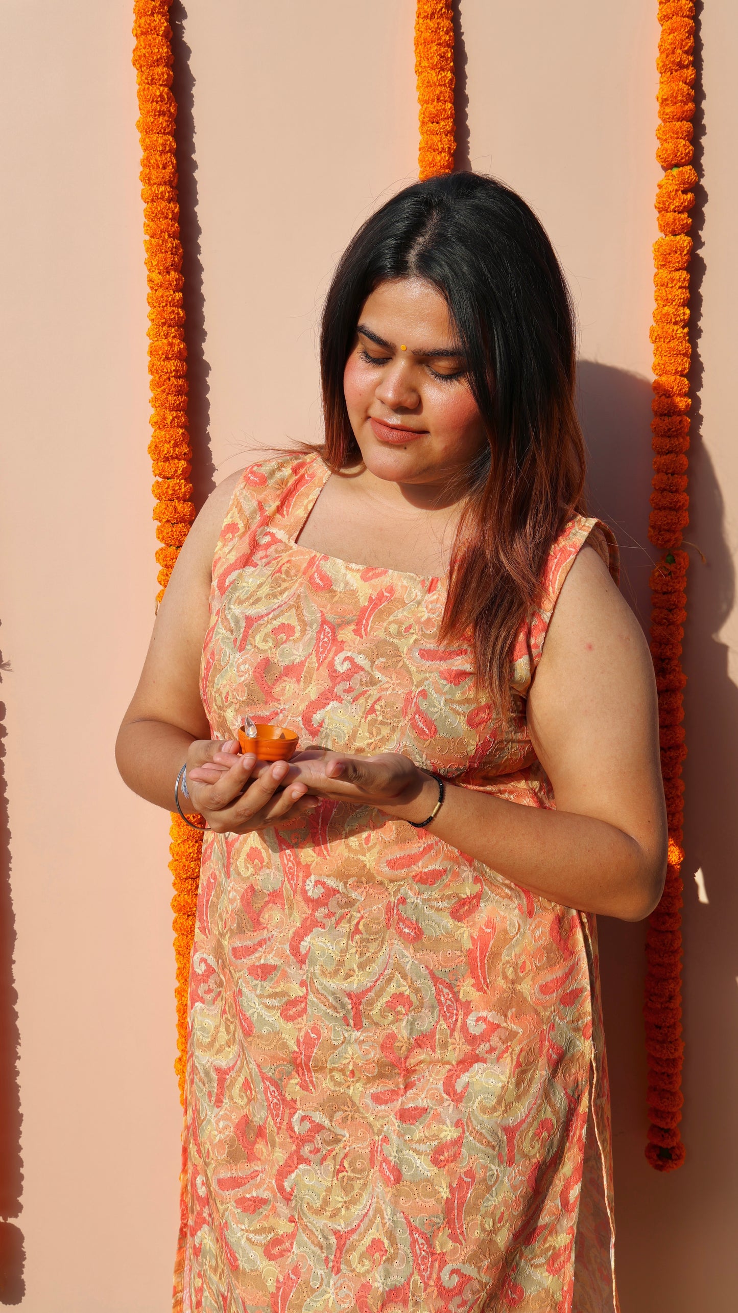 Radiant Orange Square Neck Embroidered Kurti