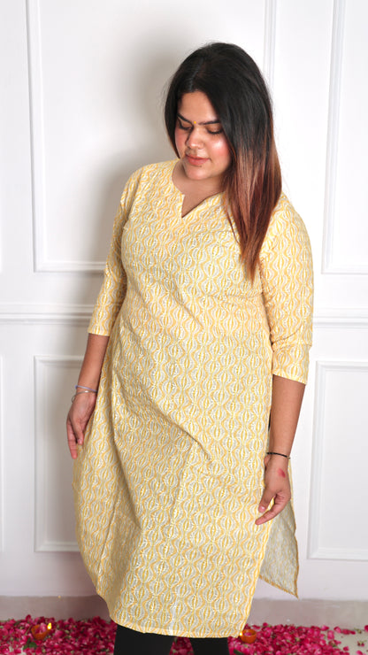 Charming Yellow & White Lucknowi Kurti