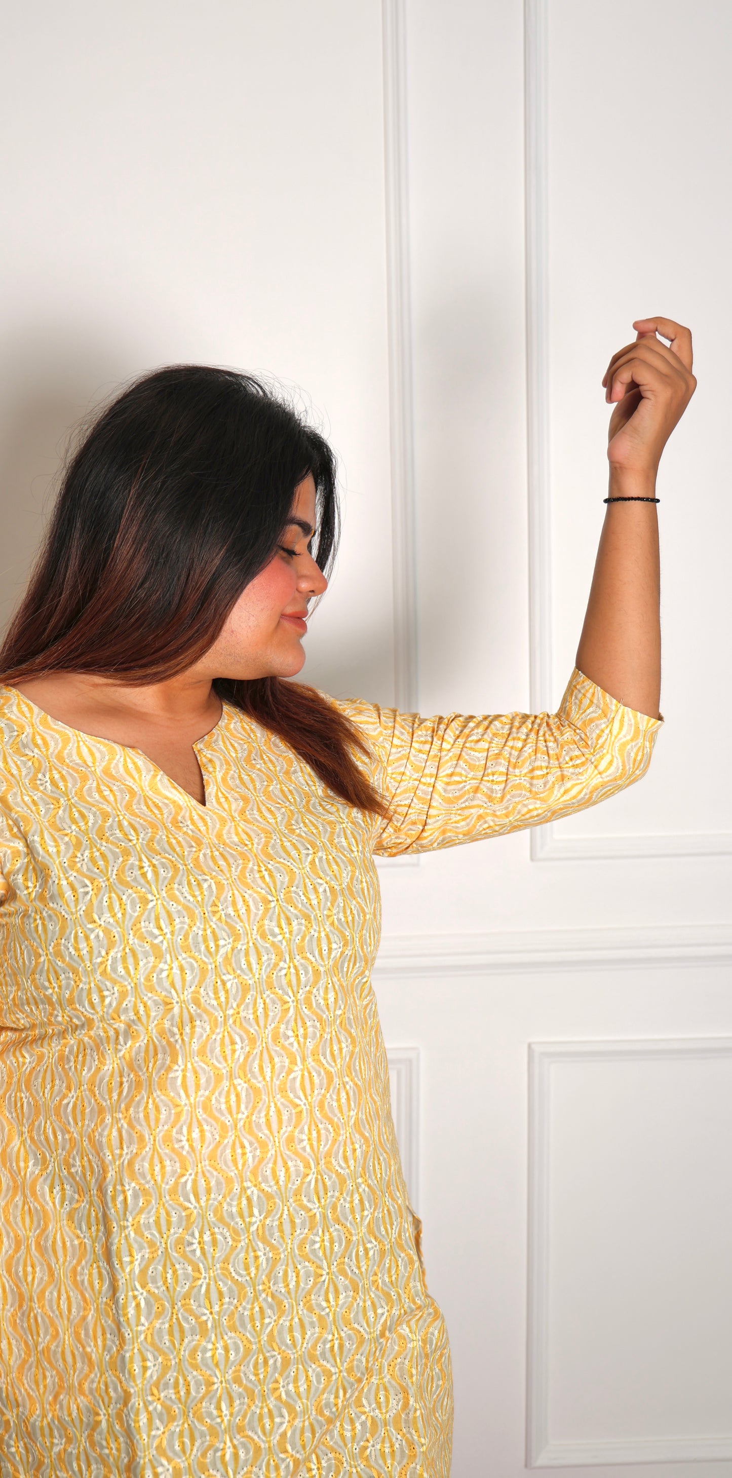 Charming Yellow & White Lucknowi Kurti