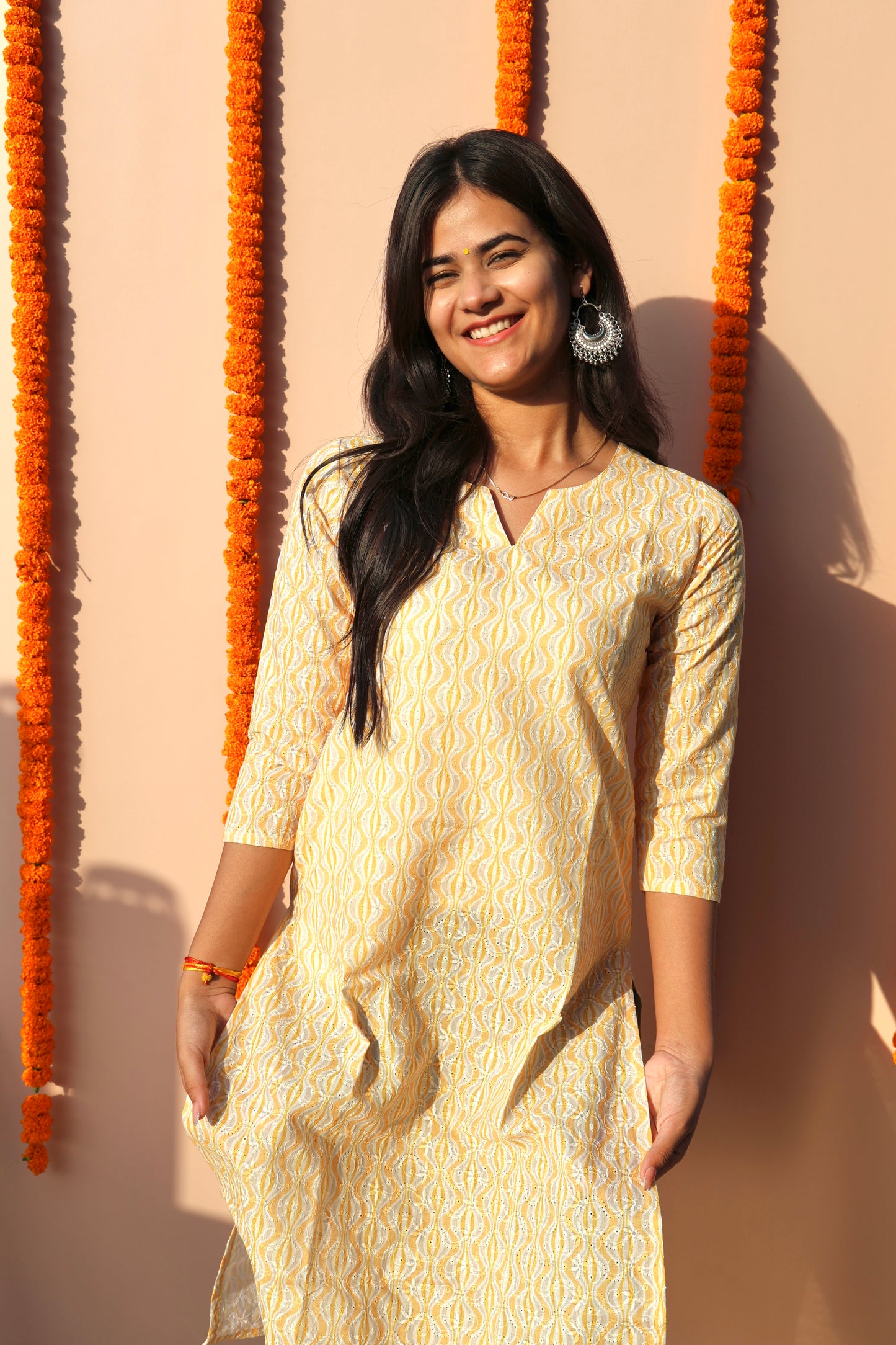 Charming Yellow & White Lucknowi Kurti