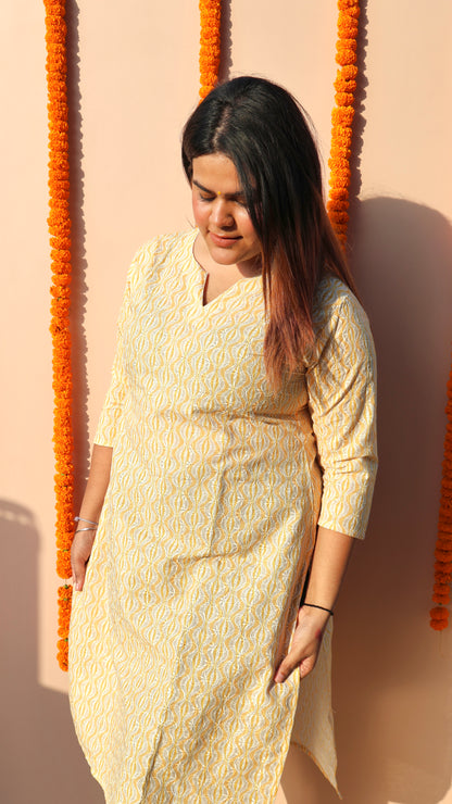 Charming Yellow & White Lucknowi Kurti