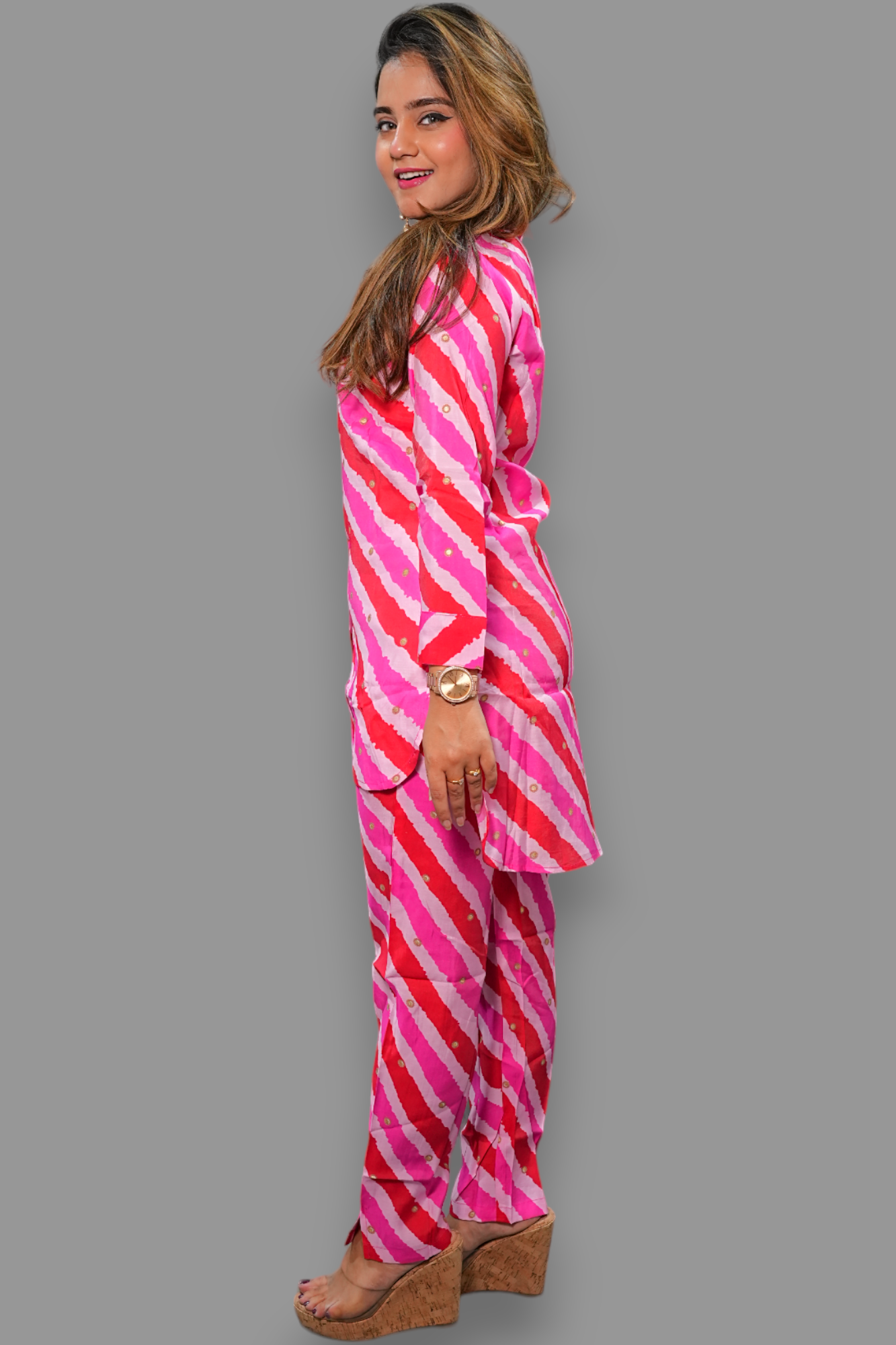 Pink Lehriya Style Co-Ord Set