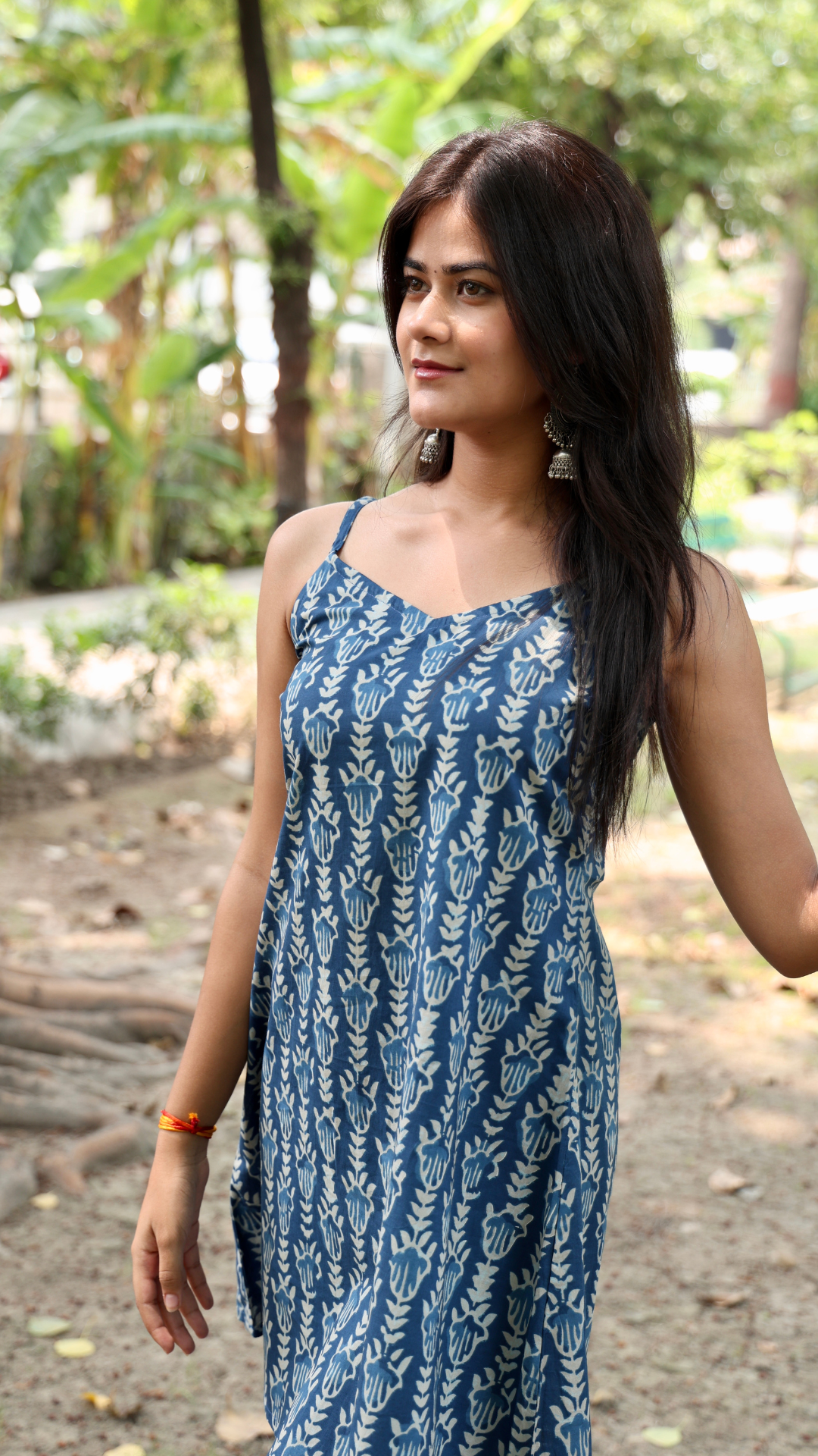 Kiara Blue & White Printed A-Line V Neck Short Cotton Kurti