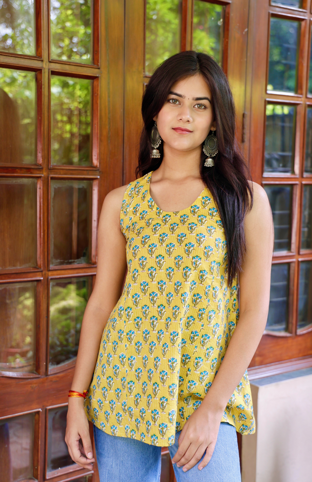 Yellow Sleeveless Short Kurti Cotton Top