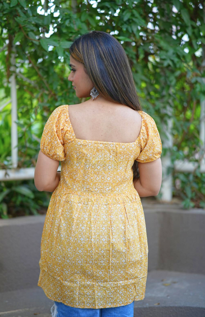 Sweet Yellow Draw String Tunic Top