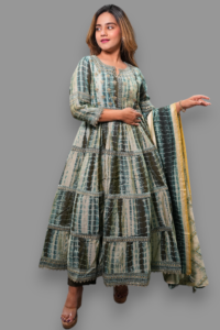 A-line Tie-dye & Embroidered Dress Suit With Pants And Dupatta