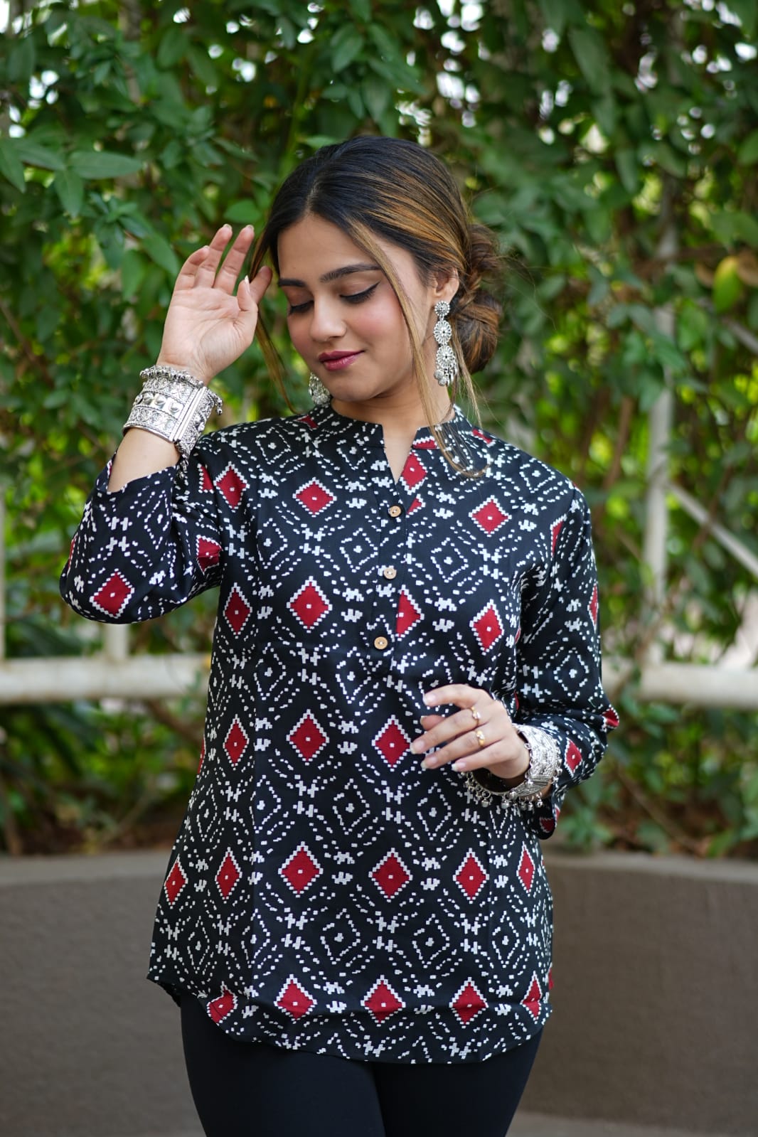 Cotton red embroidered chikankari quarter sleeve stitched short kurti - Ada  - 3622295