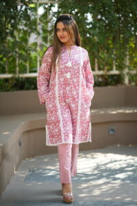 Floral Printed Pure Cotton Kurta with Trouser Pant Set with pocket